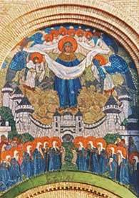 N. Roerich. The Protecting Veil of the Holy Mother of God. 1906 &ndash; 1907. Mosaics are performed by V. Frolov. Church of the Protecting Veil of the Holy Mother of God. Village of Parkhomovka, the Kiev Region